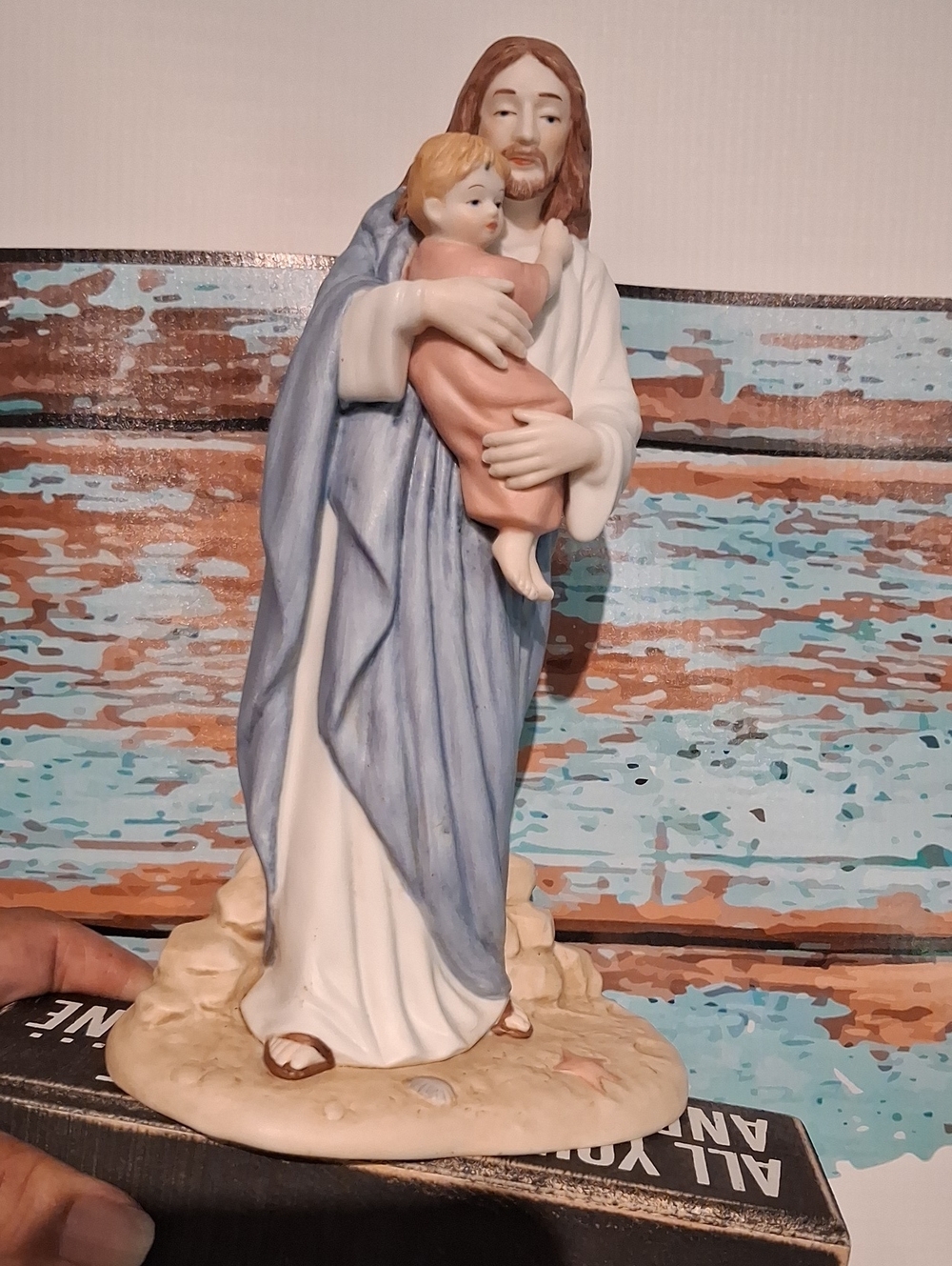 Home Interiors Ceramic Religious Figurine in Blue, White and Peach